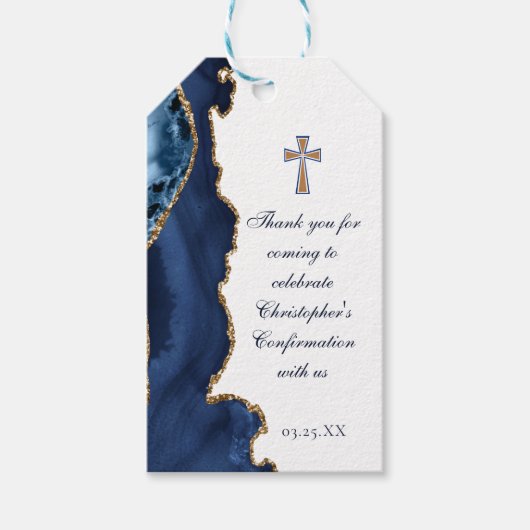 Elegante bevestiging Cross Navy Blue Gold Agaat Cadeaulabel (Voorkant)