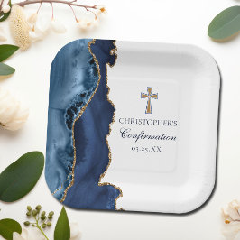 Elegante bevestiging Cross Navy Blue Gold Agaat Papieren Bordje