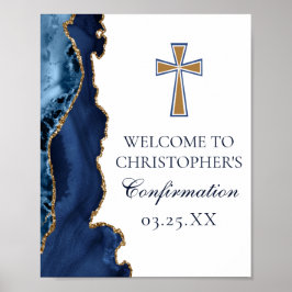 Elegante bevestiging Cross Navy Blue Gold Agaat Poster