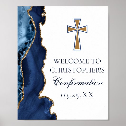 Elegante bevestiging Cross Navy Blue Gold Agaat Poster (Voorkant)