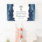 Elegante bevestiging Cross Navy Blue Gold Agaat Spandoek (Insitu)