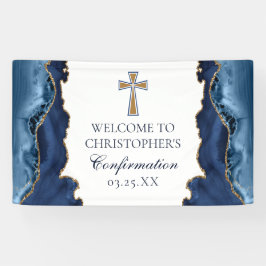 Elegante bevestiging Cross Navy Blue Gold Agaat Spandoek