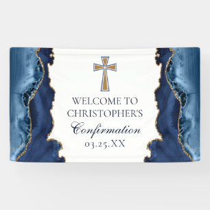 Elegante bevestiging Cross Navy Blue Gold Agaat Spandoek