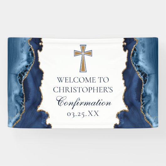 Elegante bevestiging Cross Navy Blue Gold Agaat Spandoek (Horizontaal)