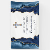 Elegante bevestiging Cross Navy Blue Gold Agaat Spandoek (Verticaal)