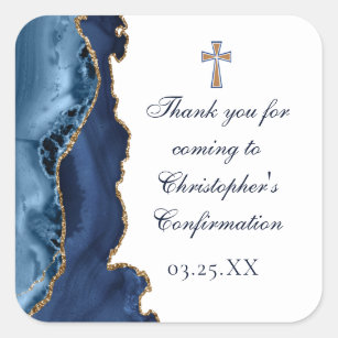 Elegante bevestiging Cross Navy Blue Gold Agaat Vierkante Sticker