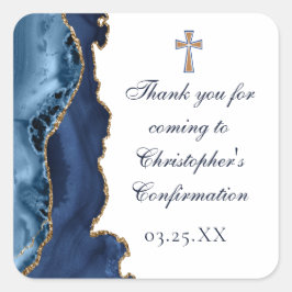 Elegante bevestiging Cross Navy Blue Gold Agaat Vierkante Sticker