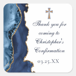 Elegante bevestiging Cross Navy Blue Gold Agaat Vierkante Sticker