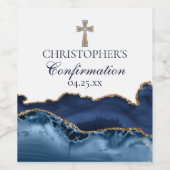 Elegante bevestiging Cross Navy Blue Gold Custom Wijn Etiket (Enkel label)