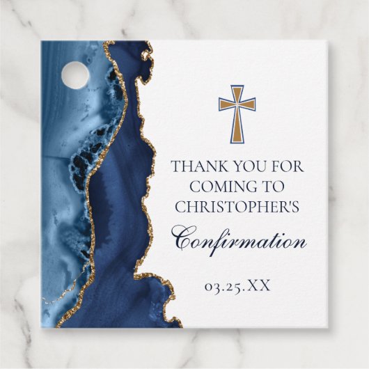Elegante bevestiging Cross Navy Blue Gold Party Bedankjes Labels (Voorkant)