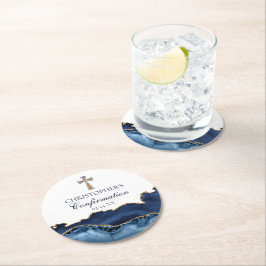 Elegante bevestiging Cross Navy Blue Gold Party Ronde Kartonnen Onderzetter