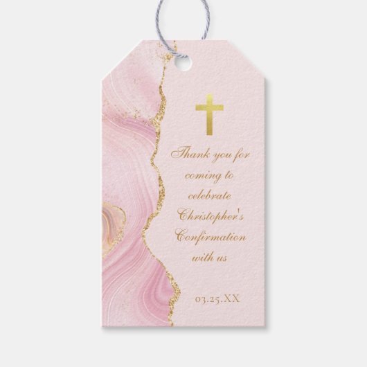 Elegante bevestiging Cross Pink Gold Agaat Custom Cadeaulabel (Voorkant)