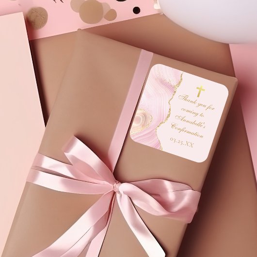 Elegante bevestiging Cross Pink Gold Agaat Custom Vierkante Sticker