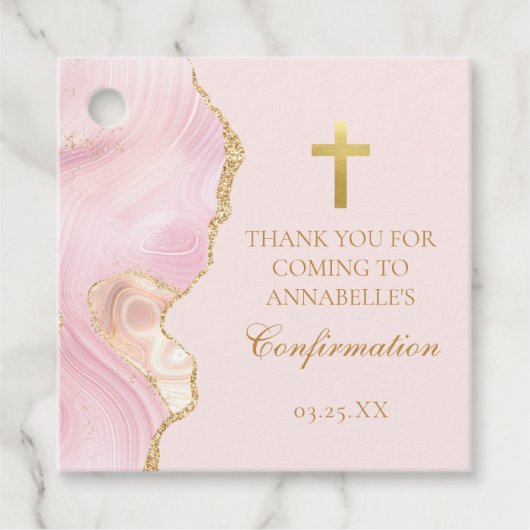Elegante bevestiging Cross Pink Gold Agaat Party Bedankjes Labels (Voorkant)