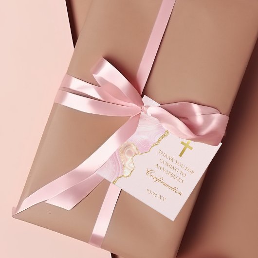 Elegante bevestiging Cross Pink Gold Agaat Party Bedankjes Labels