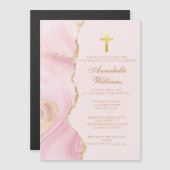 Elegante bevestiging Cross Pink Gold Agaat Party Magnetische Uitnodiging (Voorkant / Achterkant)