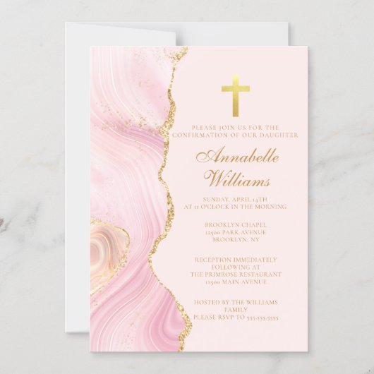 Elegante bevestiging Cross Pink Gold Agaat Party Magnetische Uitnodiging (Voorkant)