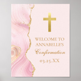 Elegante bevestiging Cross Pink Gold Agaat Party Poster