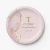 Elegante bevestiging Cross Pink Gold Custom Party Papieren Bordje (Voorkant)