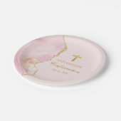 Elegante bevestiging Cross Pink Gold Custom Party Papieren Bordje (Gekanteld)