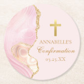 Elegante bevestiging Cross Pink Gold Custom Party Ronde Kartonnen Onderzetter (Voorkant)