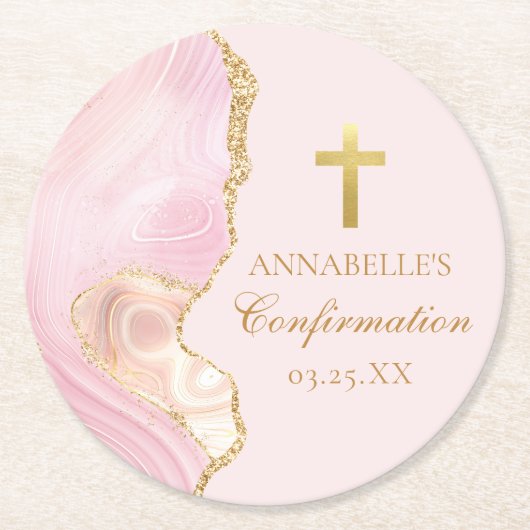 Elegante bevestiging Cross Pink Gold Custom Party Ronde Kartonnen Onderzetter (Voorkant)