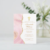 Elegante bevestiging Cross Pink Gold uitnodiging (Staand voorkant)