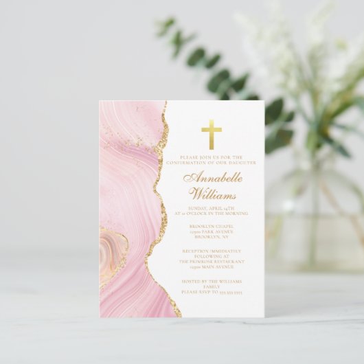 Elegante bevestiging Cross Pink Gold uitnodiging (Staand voorkant)