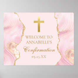Elegante bevestiging Cross Pink Gold Welkomstfeest Poster