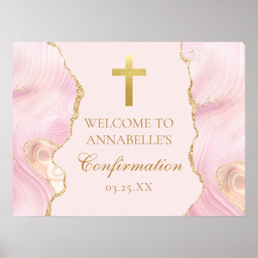 Elegante bevestiging Cross Pink Gold Welkomstfeest Poster (Voorkant)