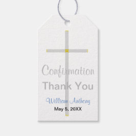 Elegante bevestiging Dank uw zilveren kruis blauw Cadeaulabel