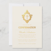 Elegante bevestiging Faux Gold Cross & Crest Ivory Kaart (Voorkant)