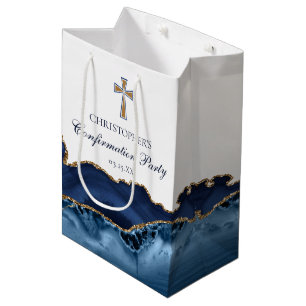 Elegante bevestiging kerkfeest aangepaste blauwe medium cadeauzakje