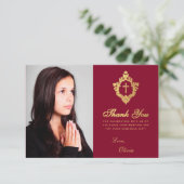 Elegante bevestiging Meisje Bourgogne Faux Gold Cr Bedankkaart (Staand voorkant)