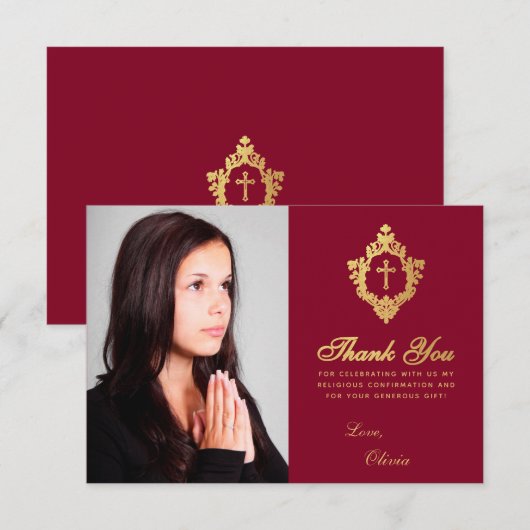 Elegante bevestiging Meisje Bourgogne Faux Gold Cr Bedankkaart (Voorkant / Achterkant)