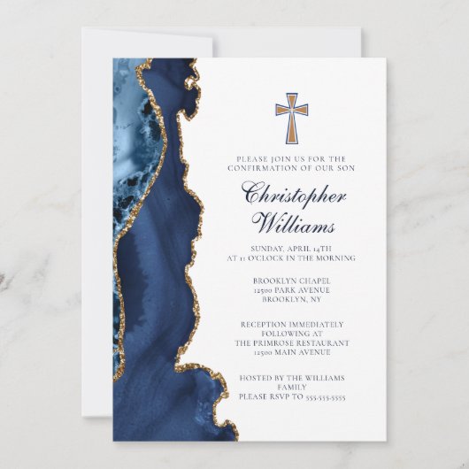 Elegante bevestiging Navy Blue Gold Agaat Kaart (Voorkant)