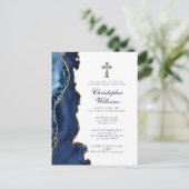 Elegante bevestiging Navy Blue Gold uitnodiging (Staand voorkant)