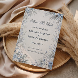 Elegante Bevroren Blauwe Botanische Harmonie Save The Date