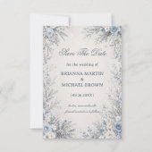 Elegante Bevroren Blauwe Botanische Harmonie Save The Date (Voorkant)