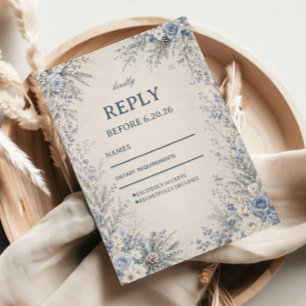 Elegante Bevroren Blauwe Botanische Lijst RSVP Kaartje