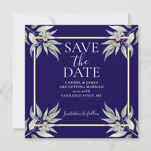Elegante Bewaar de Datum Boho Eucalyptus Blad Save The Date (Voorkant)