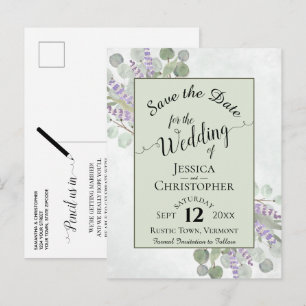 Elegante Bewaar de Datum Eucalyptus & Lavendel Gro Aankondigingskaart