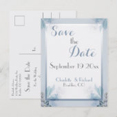 Elegante Bewaar de Datum Stof Blauwe Bloemige Wate Aankondigingskaart (Voorkant / Achterkant)