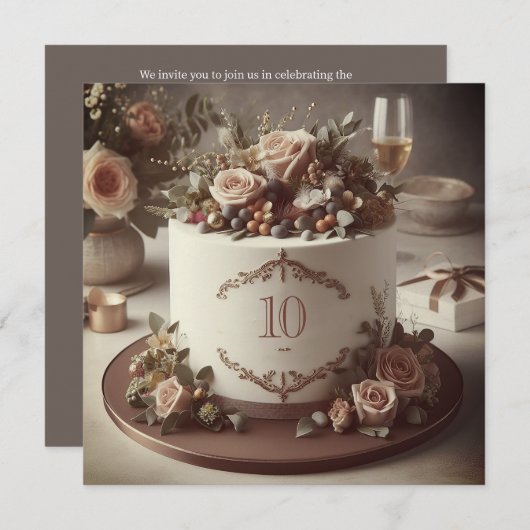 ELEGANTE BEWERKBARE BRUILOFT JUBILEUM CAKE KAART (Voorkant / Achterkant)