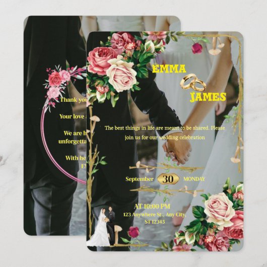 Elegante bewerkbare bruiloft uitnodigen Kaart (Voorkant / Achterkant)