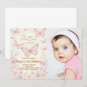 Elegante bewerkbare Butterfly verjaardagsuitnodigi Kaart (Voorkant / Achterkant)