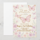 Elegante bewerkbare Butterfly verjaardagsuitnodigi Kaart (Voorkant / Achterkant)