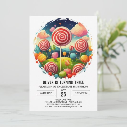 Elegante bewerkbare Lollipop Verjaardag Kaart (Staand voorkant)