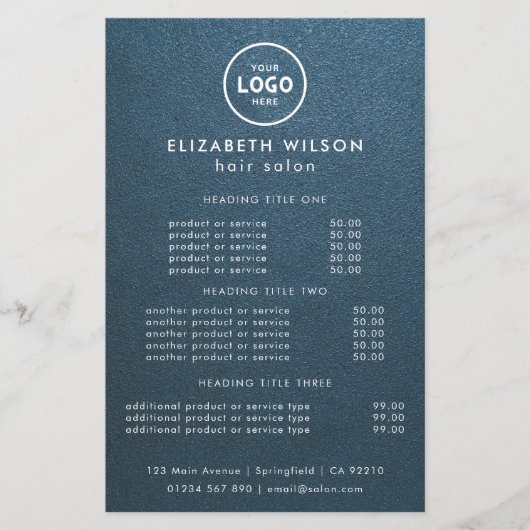 Elegante Bewerkbare Menu Kaart voor Kapsalon en Sc (Voorkant)