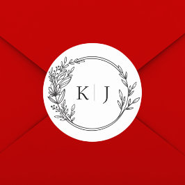 Elegante bewerkbare Monogram Bruiloft Ronde Sticker